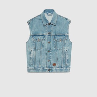 Stone-bleached denim vest