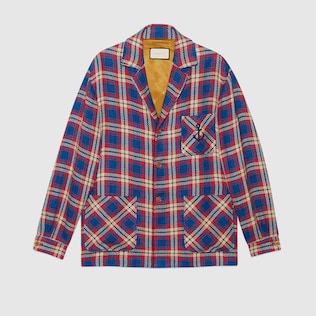 Jacke aus kariertem Baumwoll-Leinen mit Anker