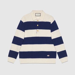 Striped wool polo with GG patch