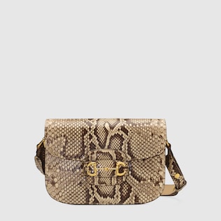 Borsa a spalla Gucci Horsebit 1955 piccola in pitone