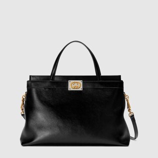 Leather medium top handle with Interlocking G