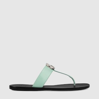 Women's leather thong sandal with Double G