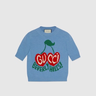 Maglia corta in lana con intarsio ciliegie