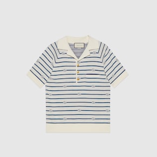 Polo de lana y algodón a rayas con Doble G