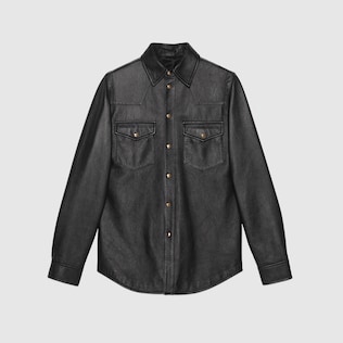 Leather shirt with Gucci logo