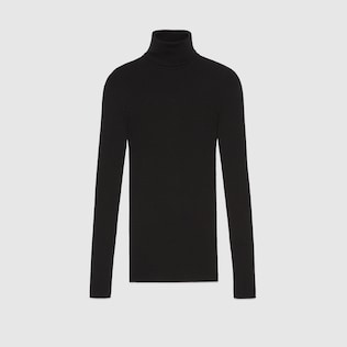 Fine rib knit wool turtleneck