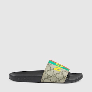 Sandalo slider donna con stampa 'Fake/Not'