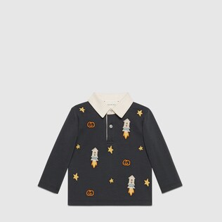 Baby cotton polo with rockets, stars and GG embroidery