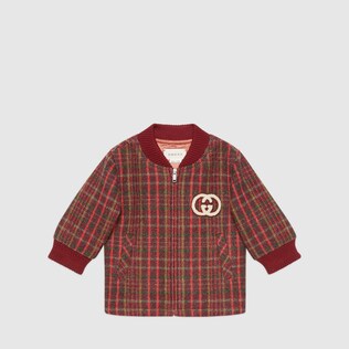 Veste pour bébé en laine à carreaux motif GG