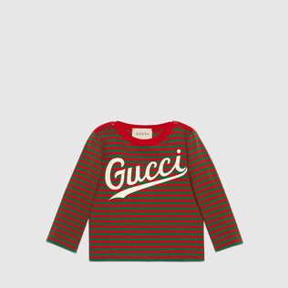 Babyhemd aus gestreifter Baumwolle mit Gucci Print