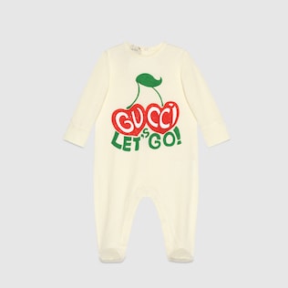 Baby-Einteiler mit Gucci „Let's Go“ und Kirschen-Print