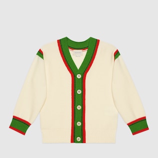 Children's wool cardigan with Web stripe