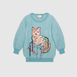 Pull en mohair avec chat intarsia