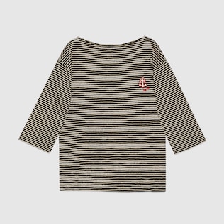 T-shirt in lino a righe con àncora