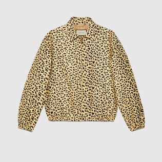 Jacquard-Jacke mit Leopardenmuster und Gucci Etikett