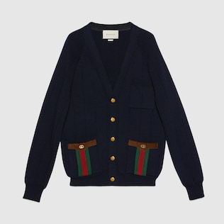 Cardigan en maille de laine mélangée avec bande Web
