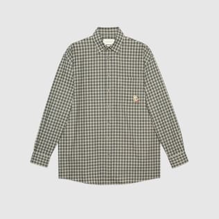 Camicia in lana e cotone a quadri con patch