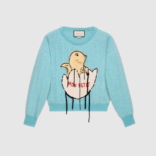 Pull coupe courte en mohair avec œuf et poussin