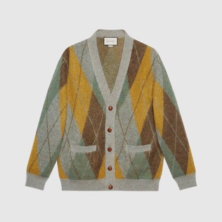 Argyle mohair wool cardigan