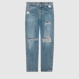 Ripped eco bleached organic denim pant
