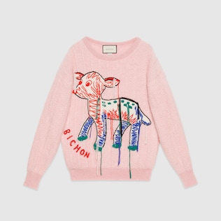 Mohair sweater with fawn intarsia