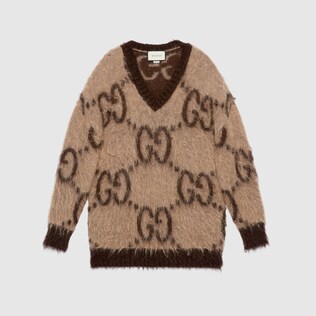 Jersey con cuello V de lana de angora con GG