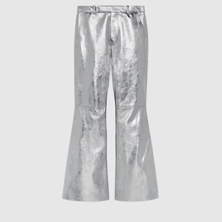 Pantalon évasé en cuir métallisé