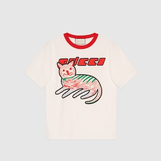 Gucci小猫印花超大造型T恤