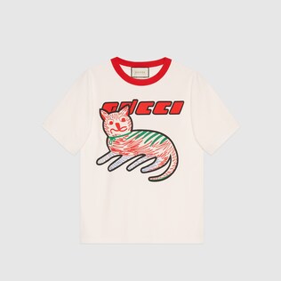 T-shirt oversize con stampa gatto Gucci