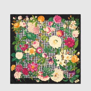 Flowers and fruits print silk scarf