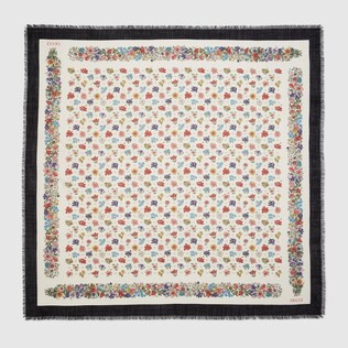 Floral motif wool shawl