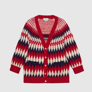 Cardigan en laine à jacquard en zigzag