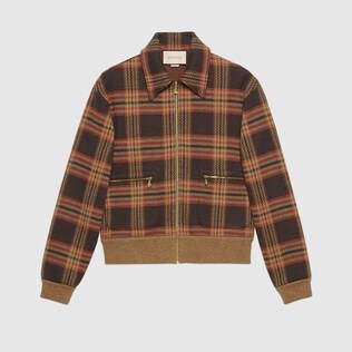 Veste zippée en laine à carreaux