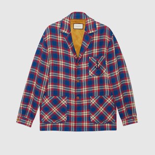 Veste en lin et coton à carreaux avec ancre