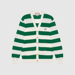 Cardigan en coton torsadé à rayures avec motif GG