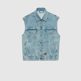 Gilet en jean délavé à la pierre