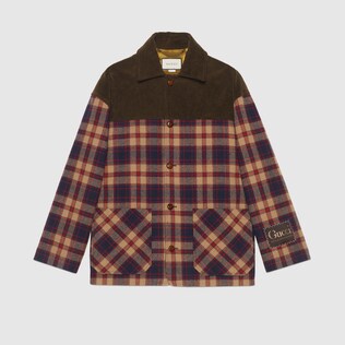 Check wool and corduroy jacket