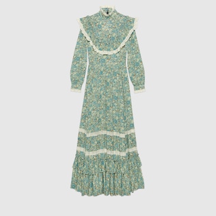 Abito lungo in crêpe floreale Gucci Liberty