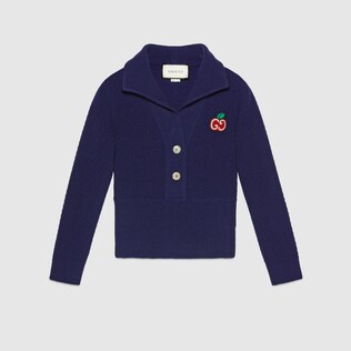 Wool knit polo with GG apple patch