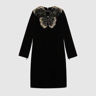 Short velvet dress with sequin butterfly