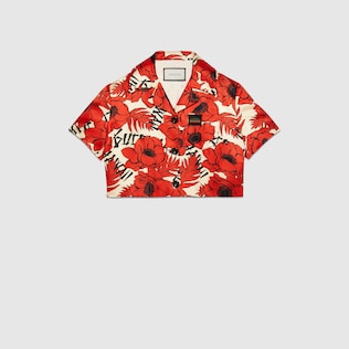 Kurze Jacke aus Seide mit Mohnblumen-Print
