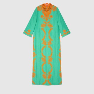 Robe longue en lin façon caftan avec dentelle