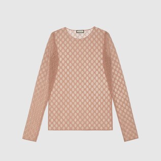 GG embroidered tulle long-sleeve top