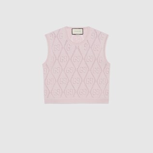 Veste courte en maille de laine perforée GG