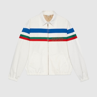 Giacca in cotone con cerniera e nastro Gucci