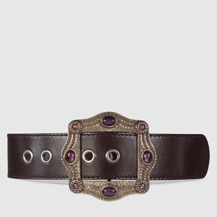 Belt with embellished square buckle