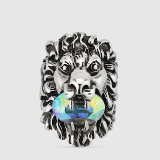 Lion head ring with crystal