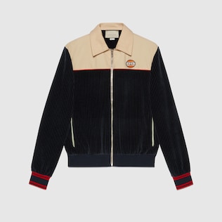 Rib cotton velour zip-up jacket