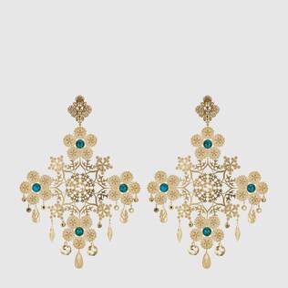 Floral motif drop earrings with resin