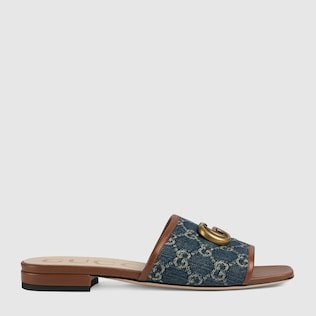 Sandalo slider donna in pelle con Doppia G